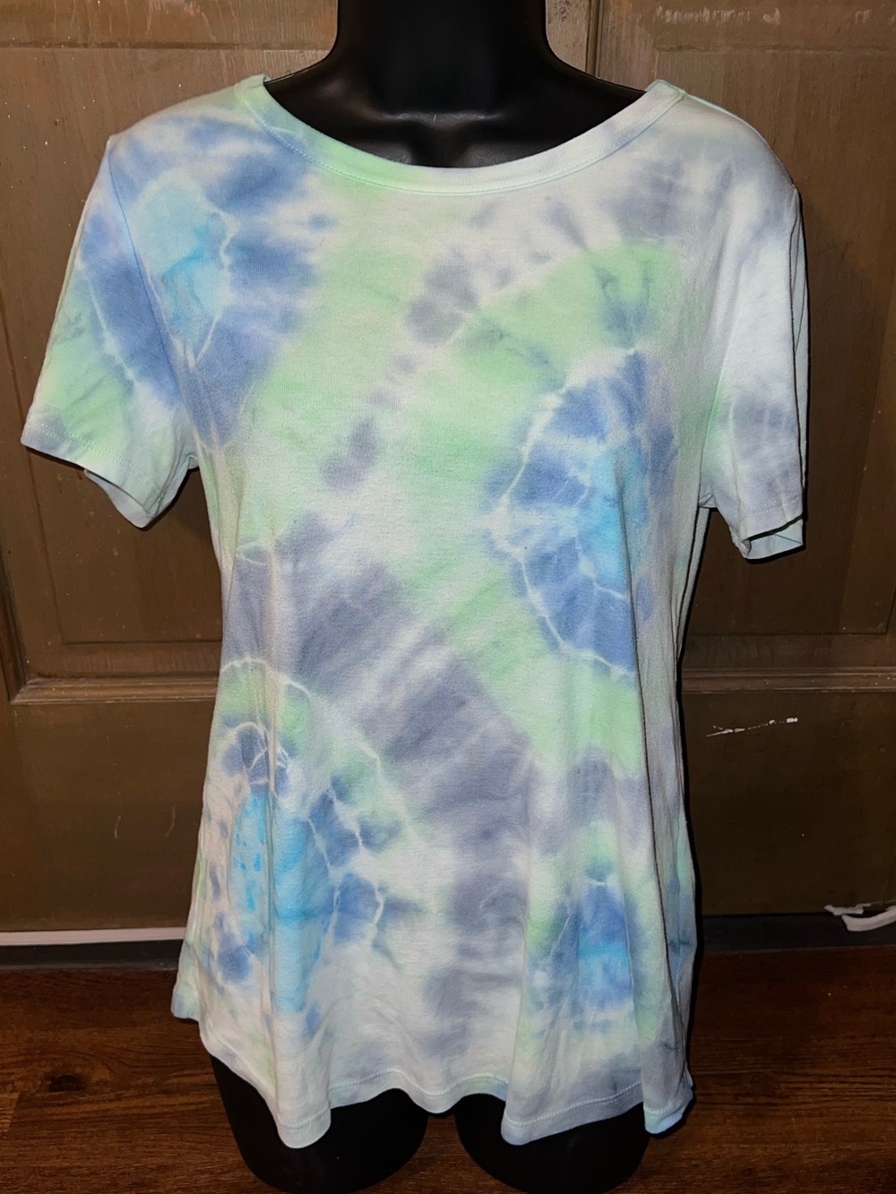 Handmade Geode Tie-Dye Retro Short Sleeve Shirt Cotton Y2K Blue Green Size L - Picture 3 of 8